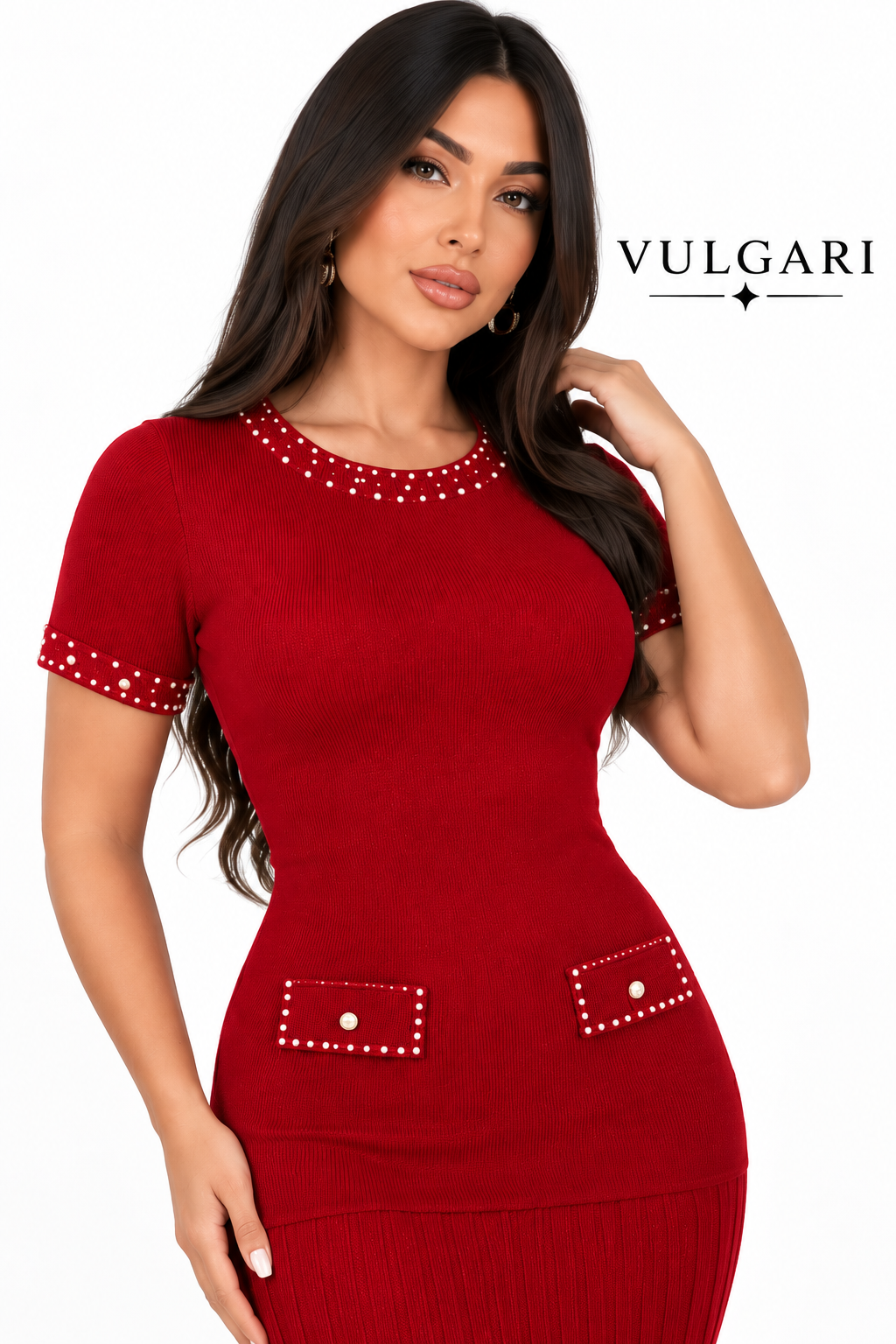 Rochie maxi roșie cu perle decorative