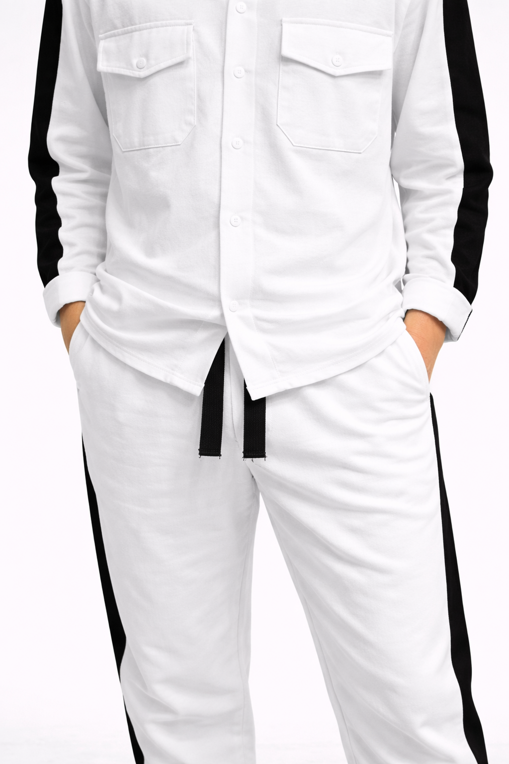 Trening Unisex Alb – Cămașă și Pantaloni Fashion Casual