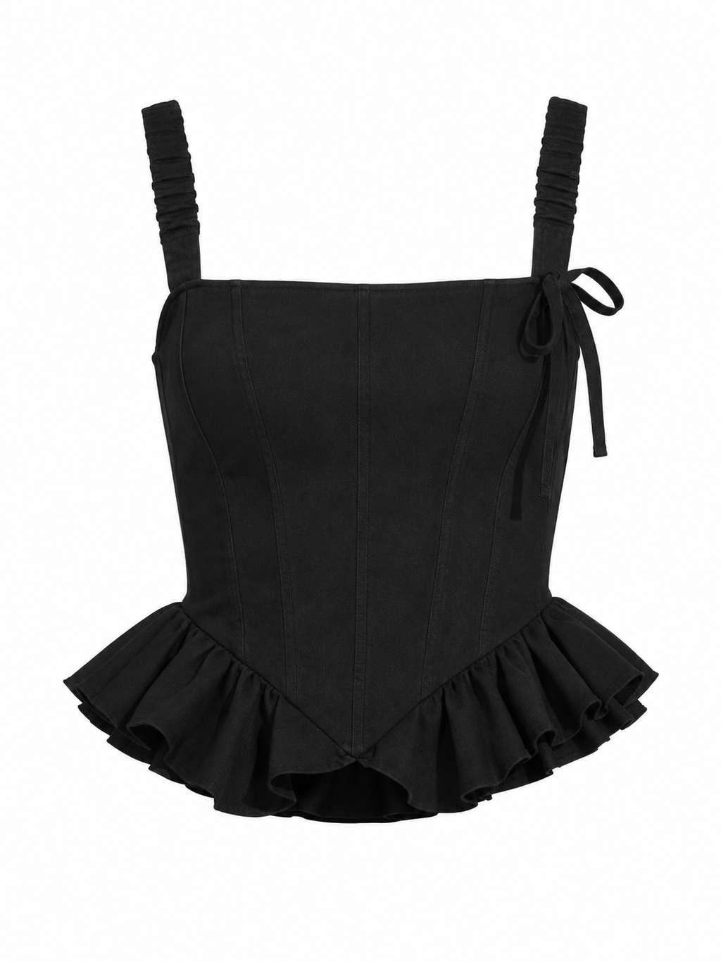 Top Damă Vulgari Tip Corset cu Volănaș, Bretele Late și Fundiță Decorativă, Negru