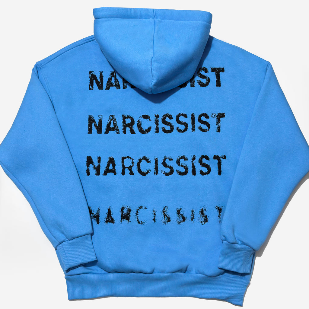 Hanorac Oversize Albastru Bărbați – Narcissist Print Streetwear