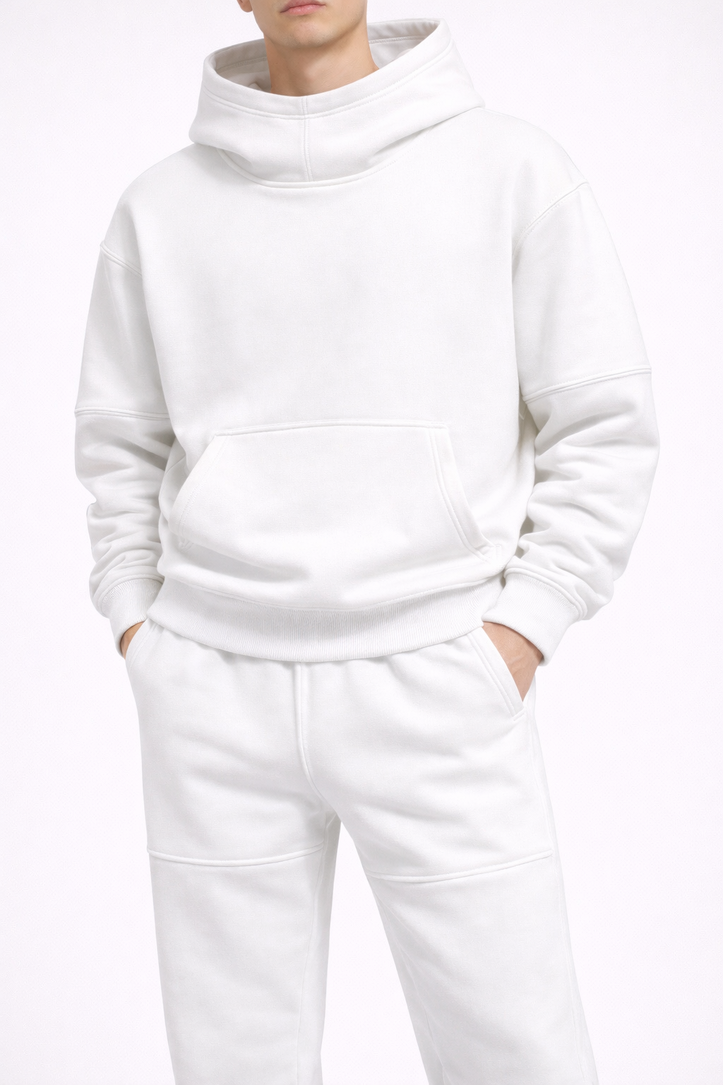Trening Oversize Gros Vătuit Bărbați – Hanorac și Pantaloni Alb/Negru Casual