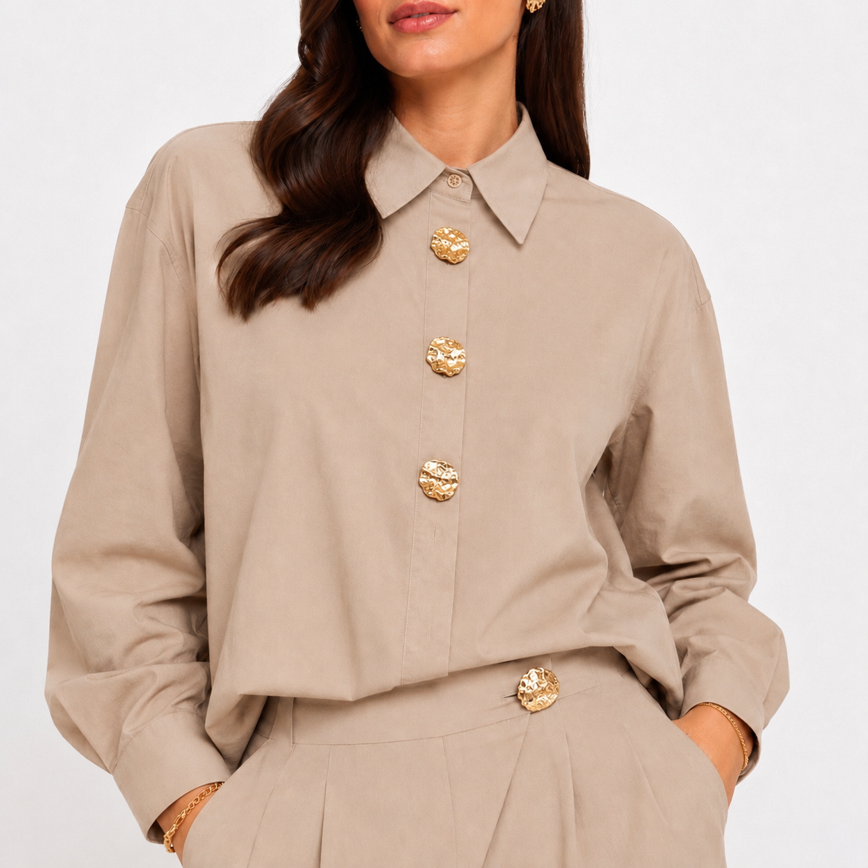Set damă elegant cămașă și pantaloni palazzo, talie înaltă, croi larg, office, casual chic, premium