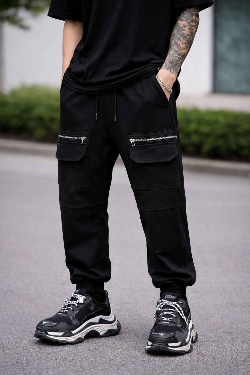Pantaloni Cargo Negri Bărbați – VULGARI Streetwear