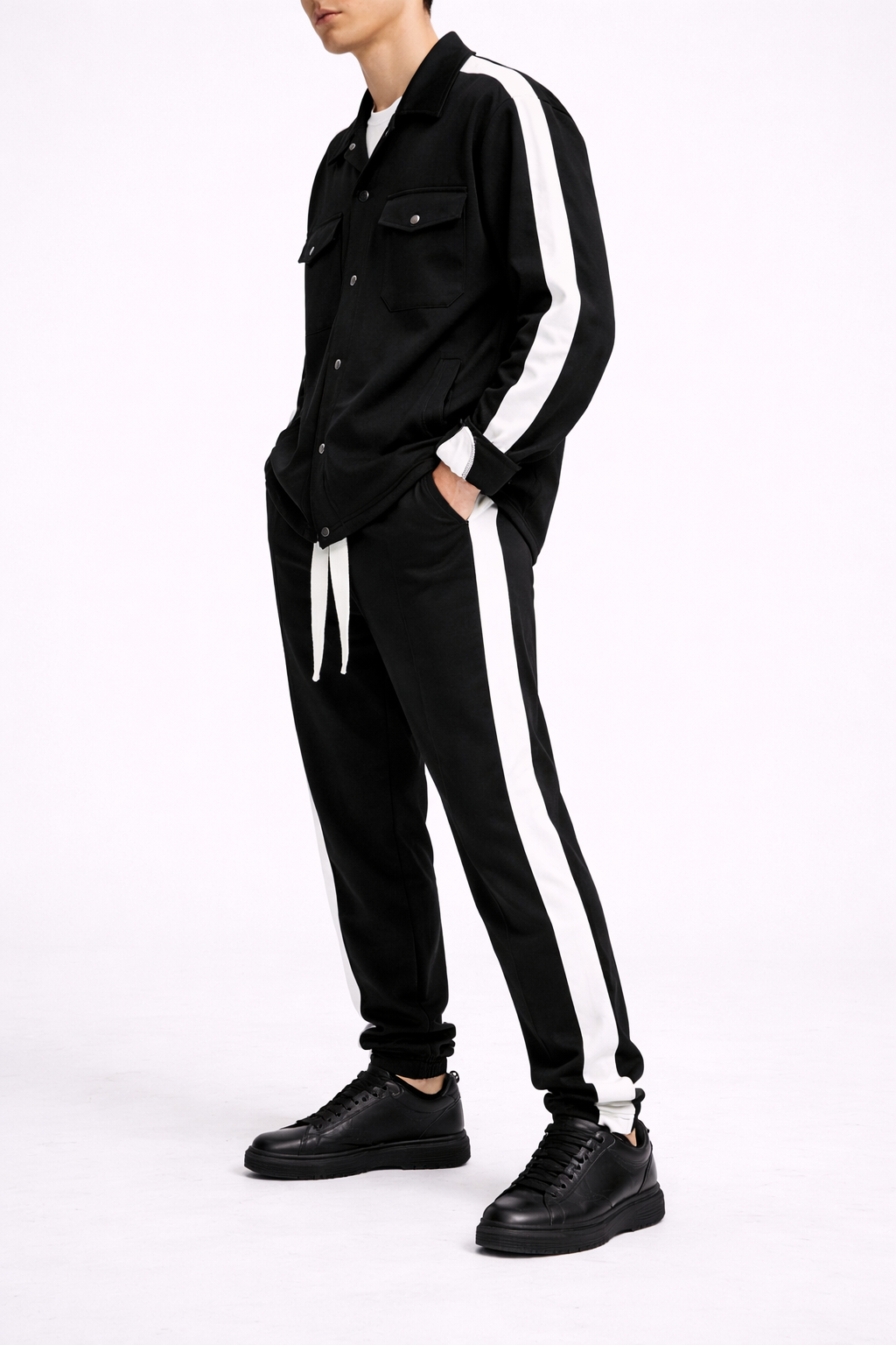 Set Unisex Sport Negru – Cămașă și Pantaloni Casual