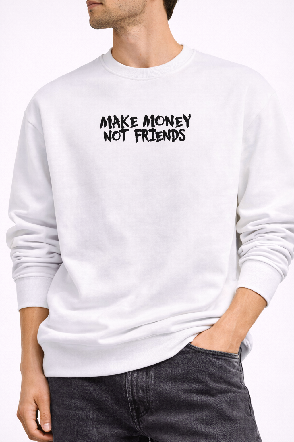 Bluză Oversize Bărbați Make Money Not Friends – Streetwear Alb, Negru