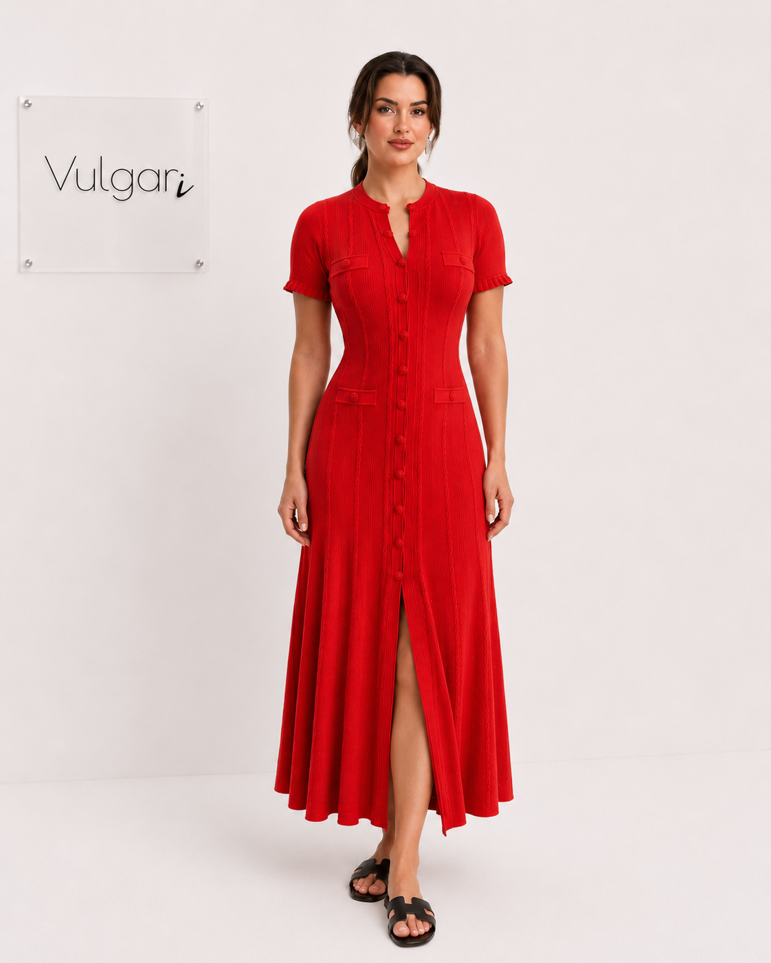 Rochie maxi roșie premium cu fustă amplă și design sofisticat