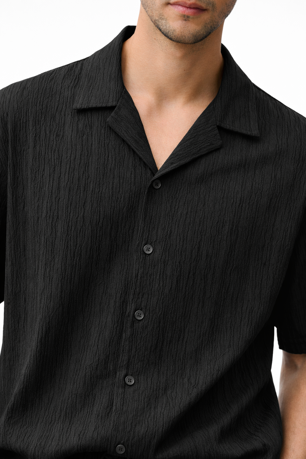 Compleu Bărbați Vară Cămașă și Pantaloni Scurți Casual Două Piese Crem sau Negru