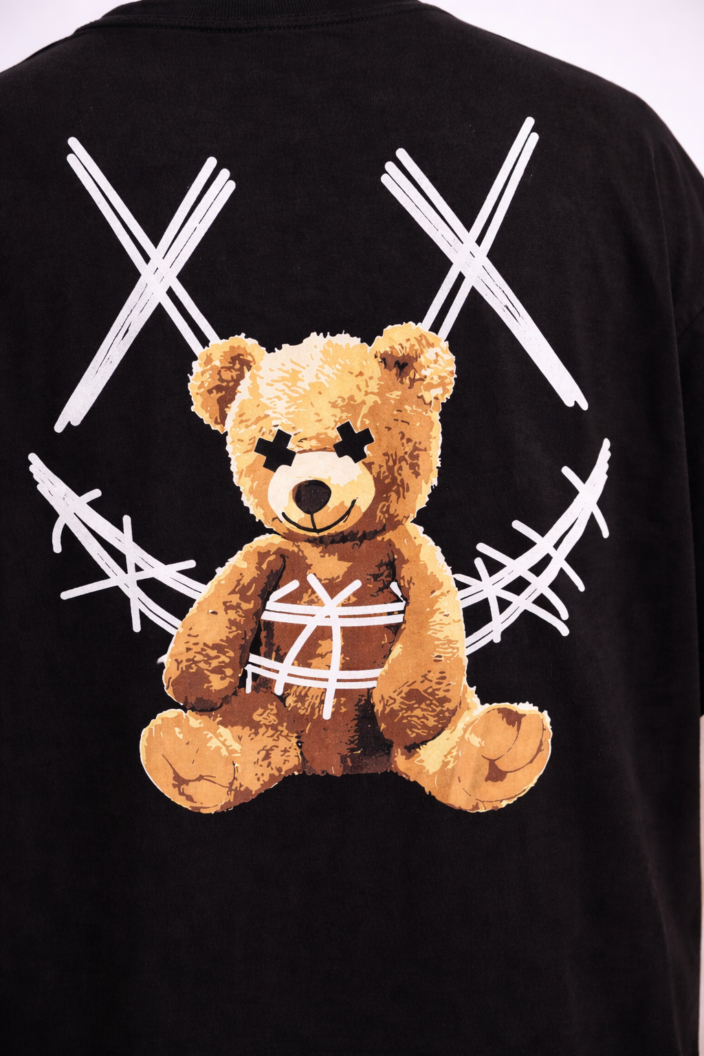 Tricou Oversize Negru Bărbați – Bear Teddy Print Streetwear