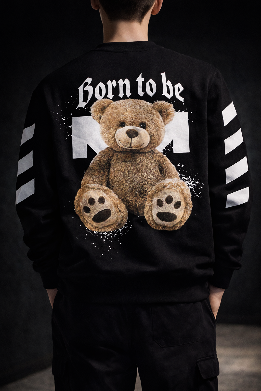 Bluză Oversize Neagră Bărbați – Bear Teddy Born To Print Streetwear