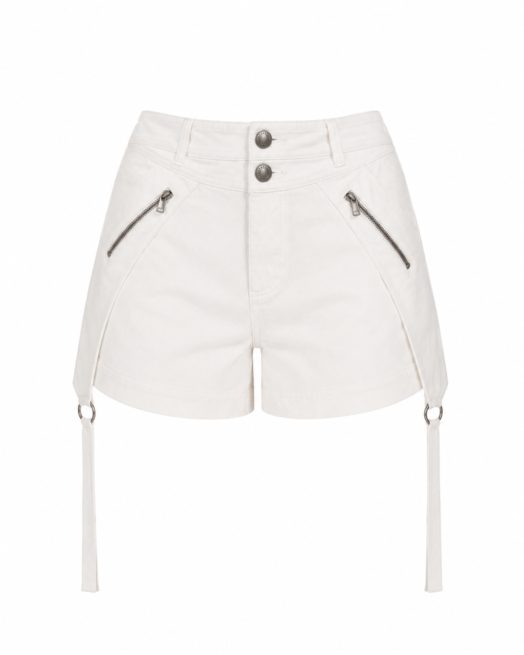 Pantaloni Scurți Damă Vulgari, Talie Înaltă, Curele Decorative Laterale, Alb