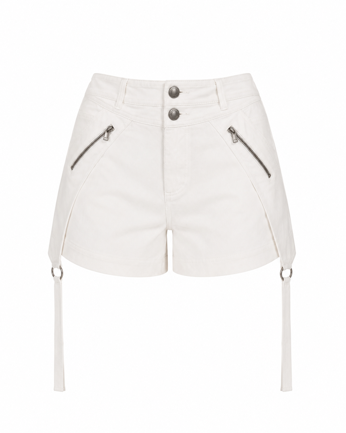 Pantaloni Scurți Damă Vulgari, Talie Înaltă, Curele Decorative Laterale, Alb