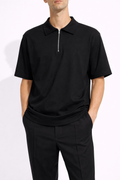 Tricou Polo Oversize Negru Bărbați – Casual cu Fermoar