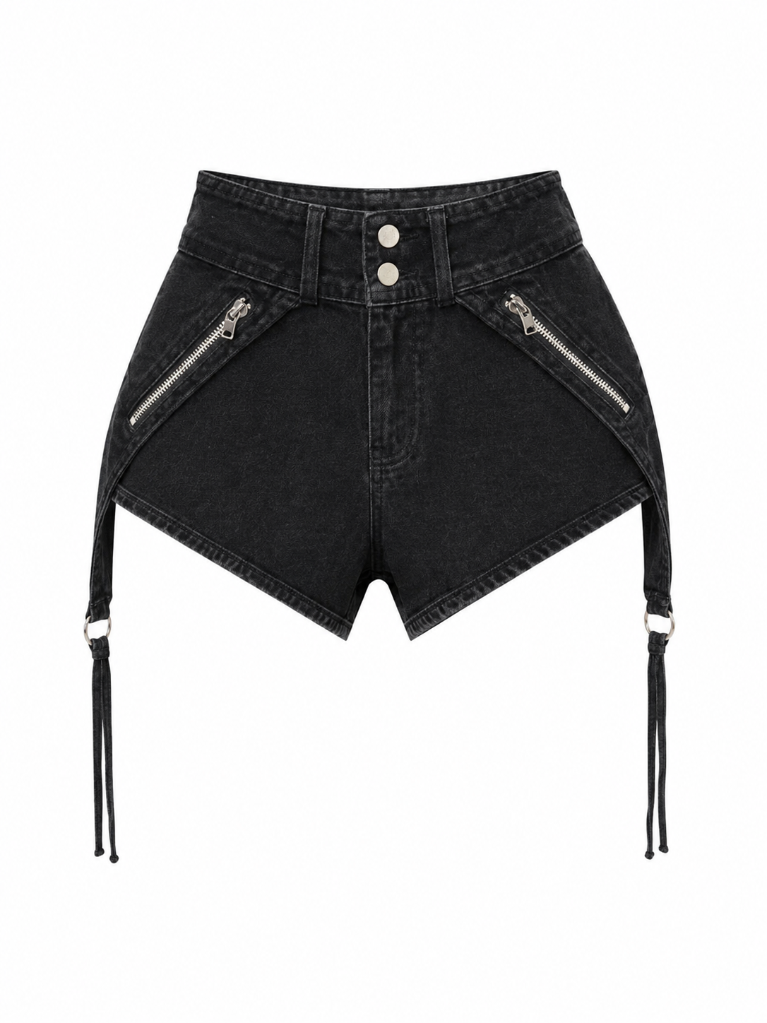 Pantaloni Scurți Damă Vulgari, Talie Înaltă, Curele Decorative Laterale, Alb