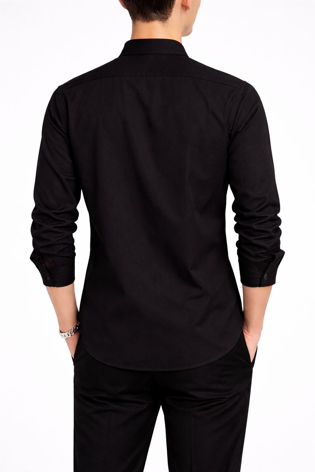 Cămașă Neagră Elegantă Bărbați – Guler Tunică Casual Modern
