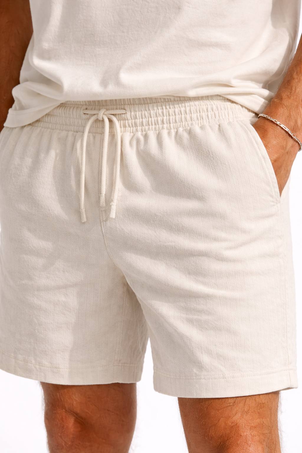 Compleu Bărbați Vară Tricou Oversize și Pantaloni Scurți Casual Două Piese Crem