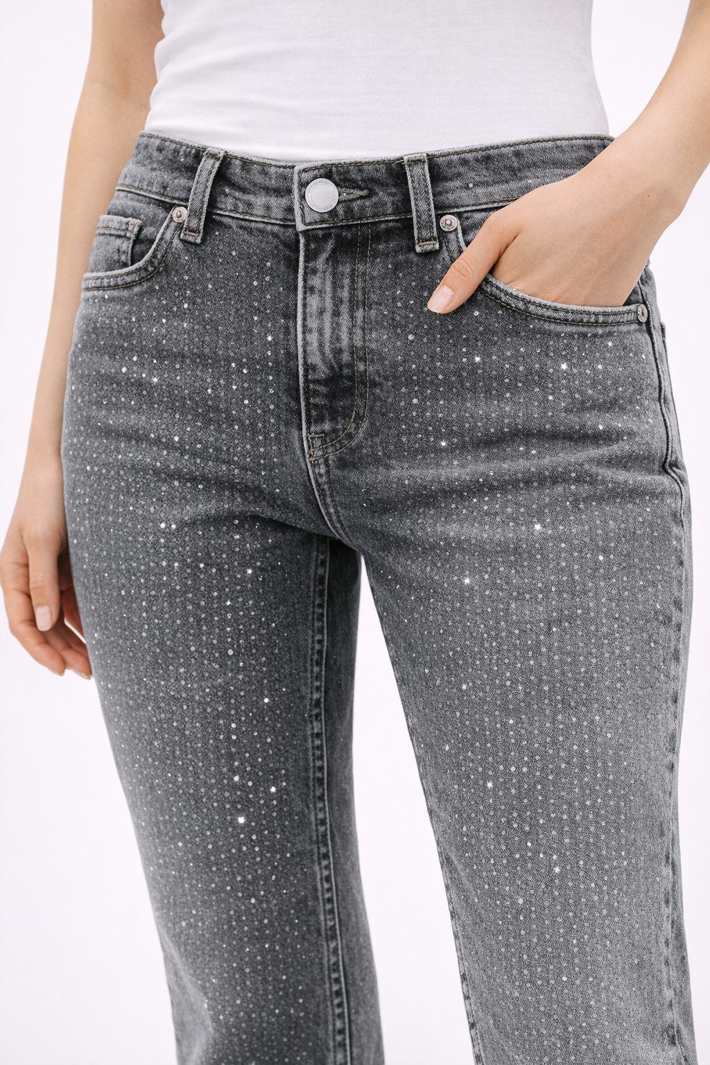 Blugi Damă Bootcut cu Pietricele Strălucitoare – Jeans Elegant Casual
