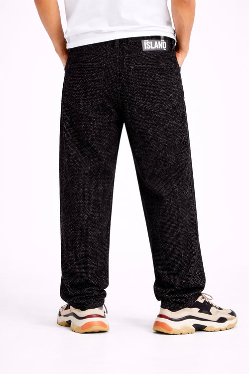 Blugi Bărbați Loose Fit Negri Texturați – Jeans Streetwear Modern