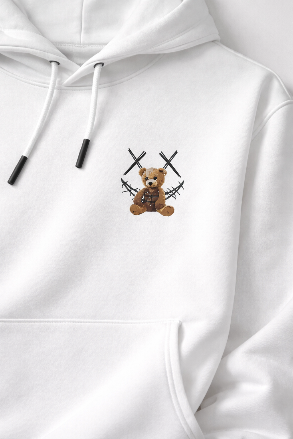 Hanorac Oversize Alb Bărbați – Bear Teddy Print Streetwear