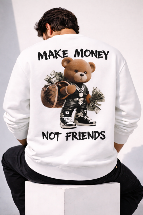 Bluză Oversize Bărbați Make Money Not Friends – Streetwear Alb, Negru