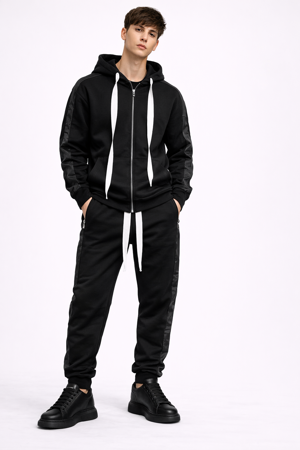 Set Unisex Sport Negru – Hanorac și Pantaloni Casual