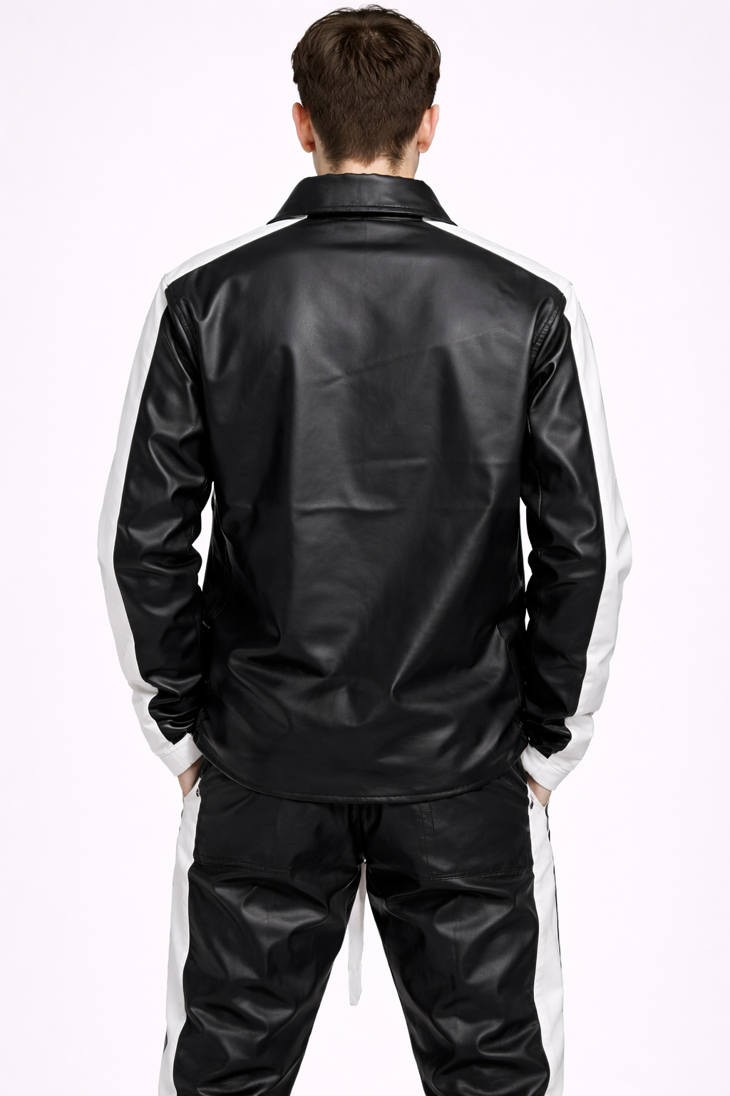 Set UNISEX Piele Ecologică Negru – Cămașă și Pantaloni Fashion Casual