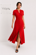 Rochie maxi roșie premium cu fustă amplă și design sofisticat