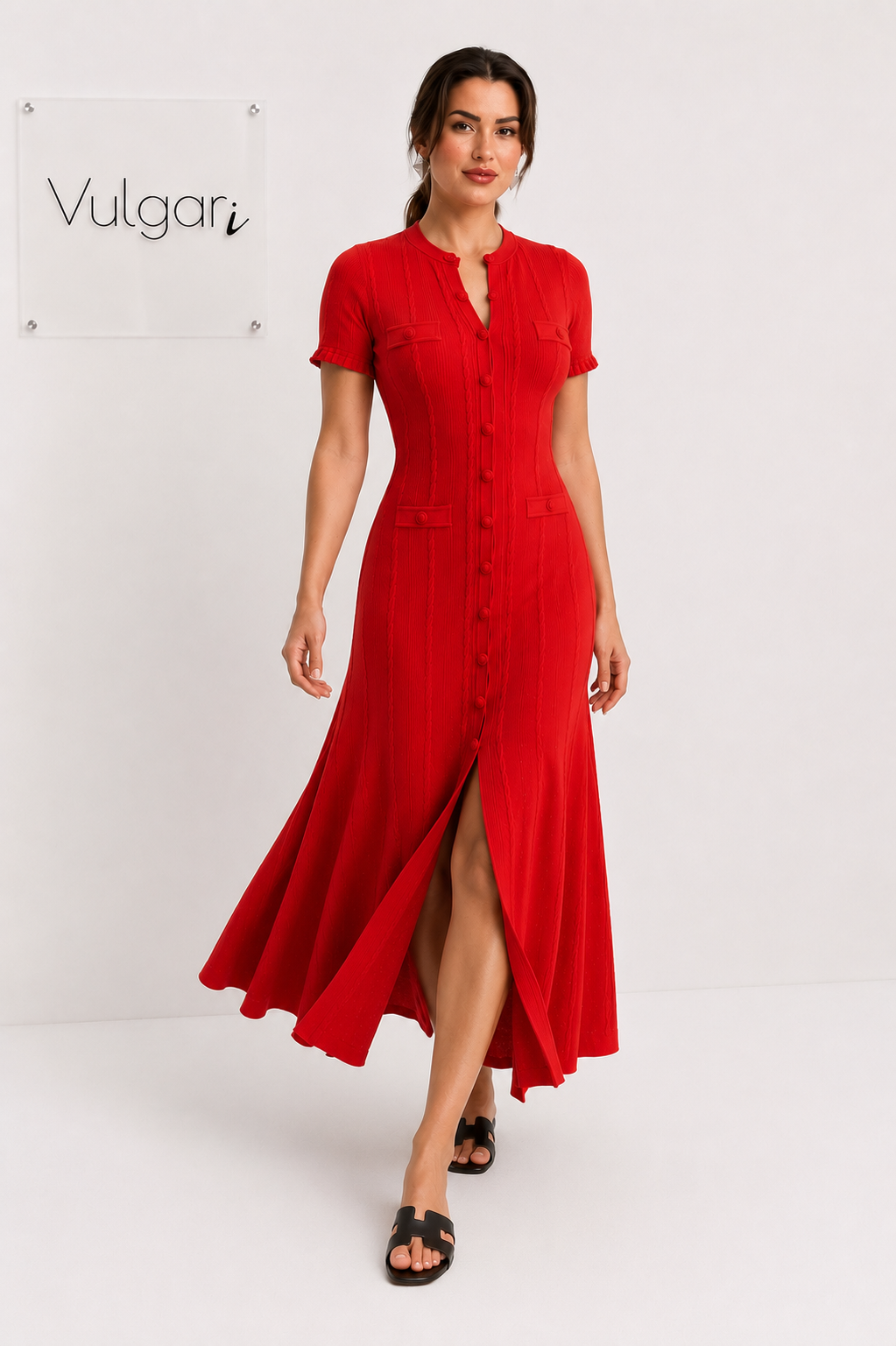 Rochie maxi roșie premium cu fustă amplă și design sofisticat