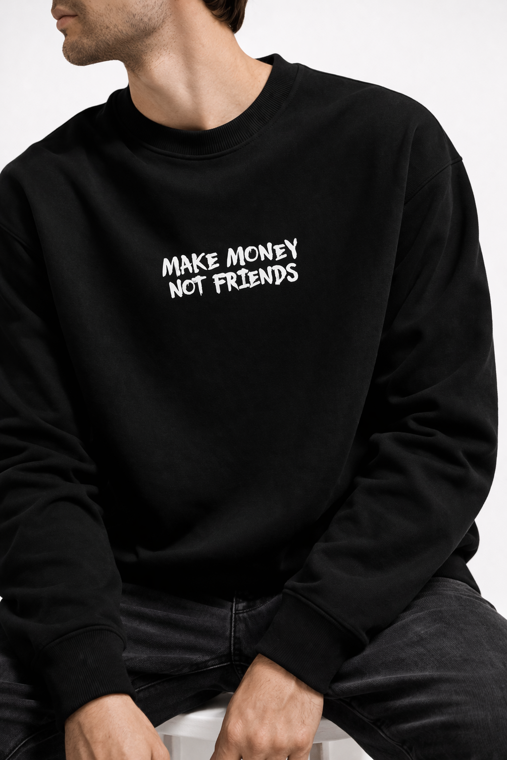 Bluză Oversize Bărbați Make Money Not Friends – Streetwear Alb, Negru