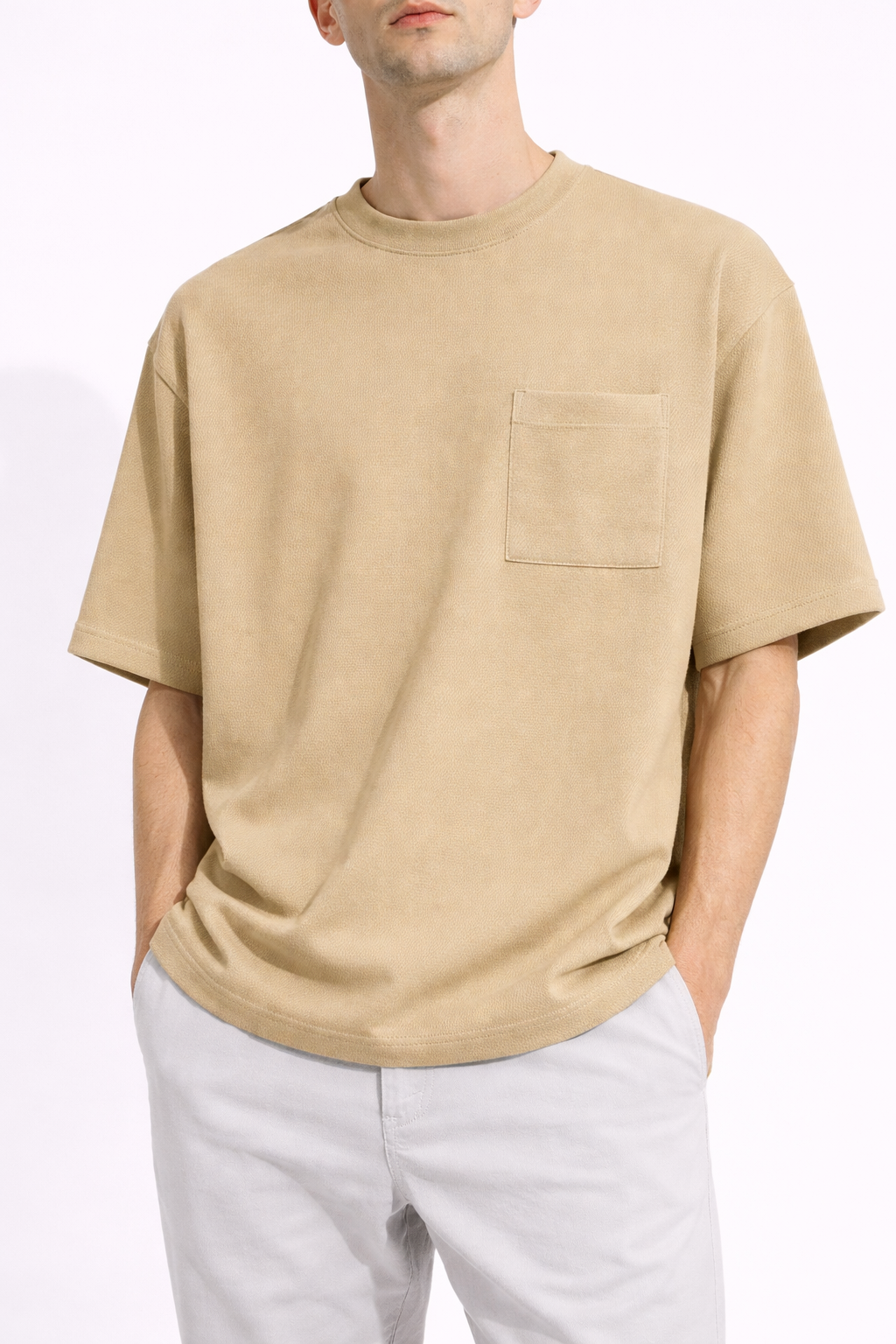Tricou Oversize Crem pentru Bărbați – Casual Streetwear