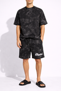 Compleu Sport Oversize Negru Bărbați – Tricou și Pantaloni Scurți Palm Print