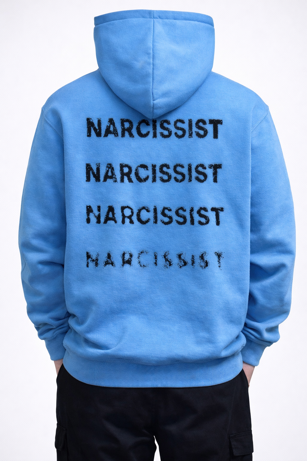 Hanorac Oversize Albastru Bărbați – Narcissist Print Streetwear