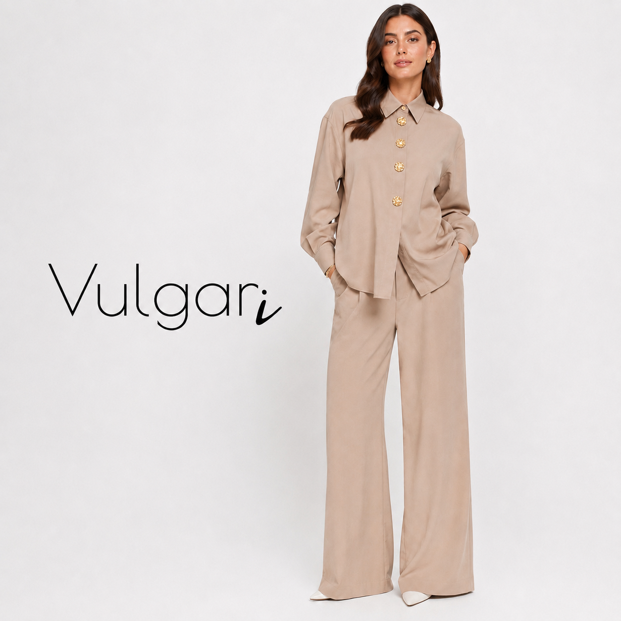 Set damă elegant cămașă și pantaloni palazzo, talie înaltă, croi larg, office, casual chic, premium