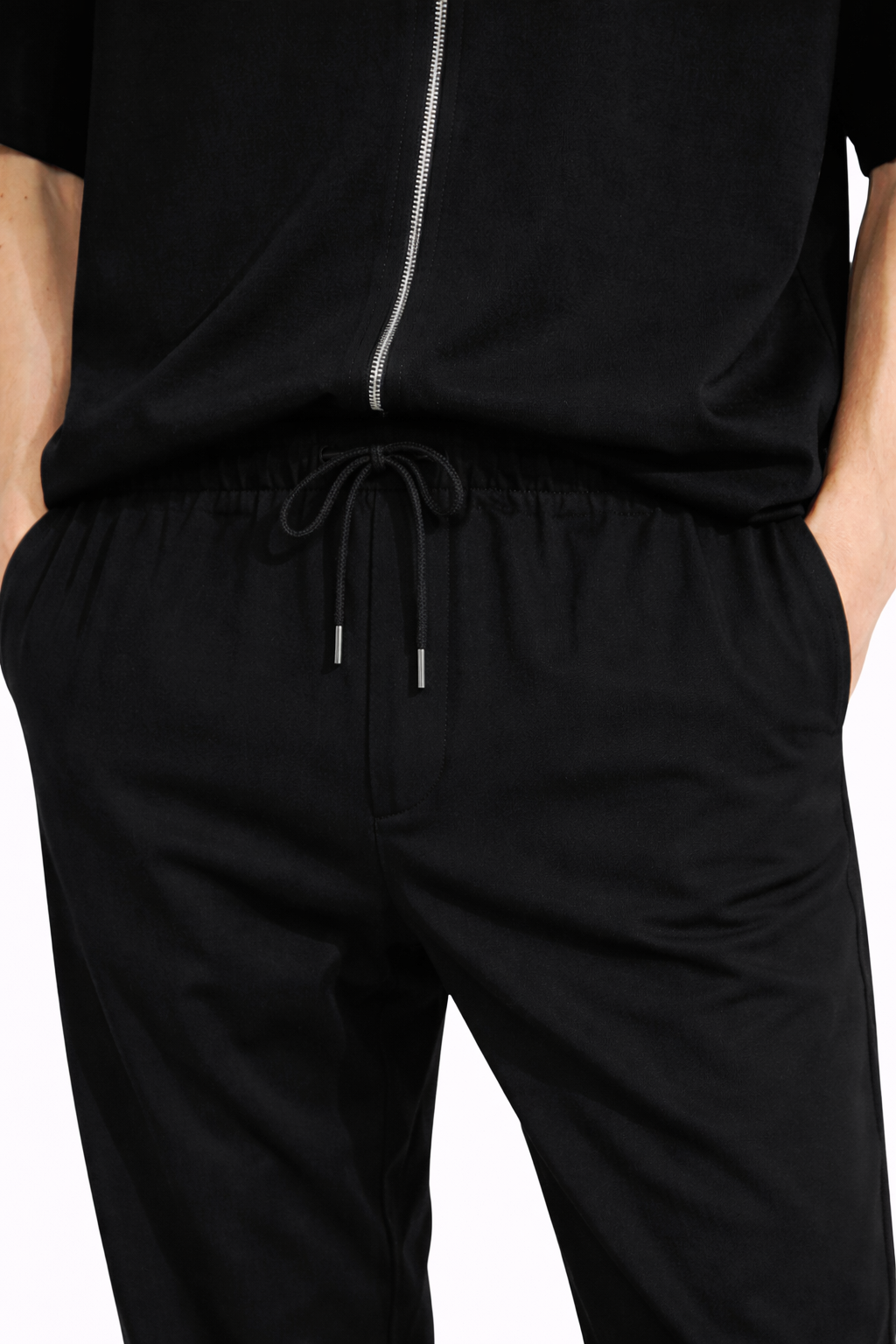 Compleu Bărbați Casual Tricou cu Fermoar și Pantaloni Lungi, Set Două Piese Negru