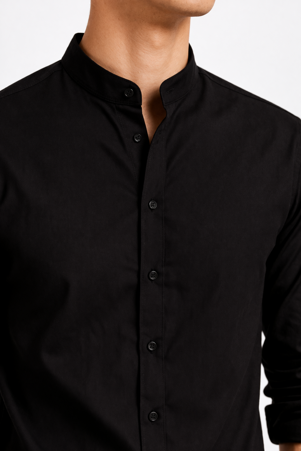 Cămașă Neagră Elegantă Bărbați – Guler Tunică Casual Modern