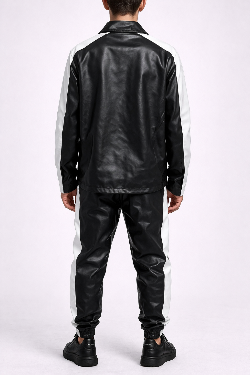 Set UNISEX Piele Ecologică Negru – Cămașă și Pantaloni Fashion Casual