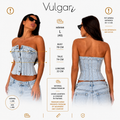 Top damă tip corset din denim, fără bretele, albastru deschis, cu nasturi frontali