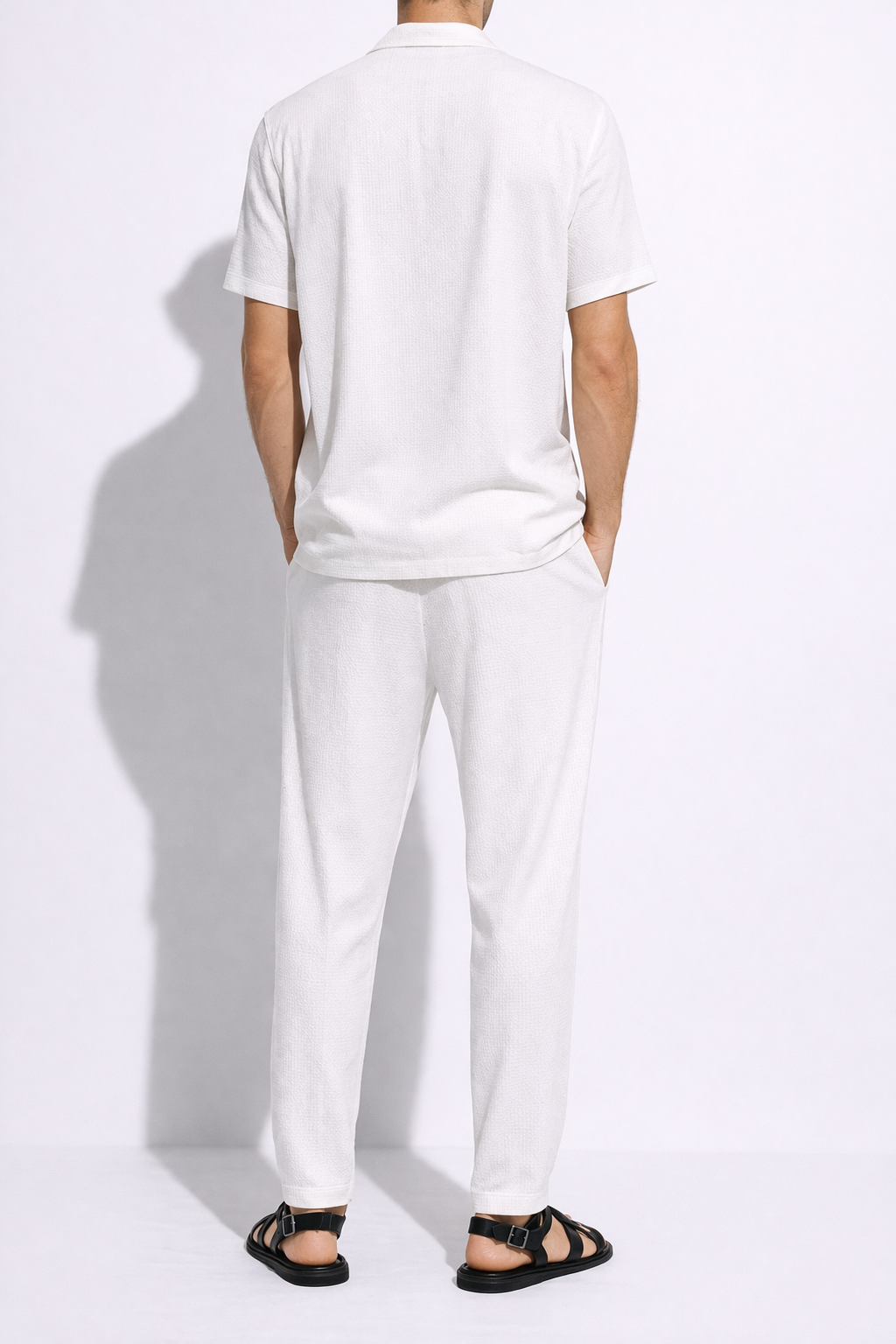Compleu Elegant Alb Oversize Bărbați – Cămașă și Pantaloni Casual