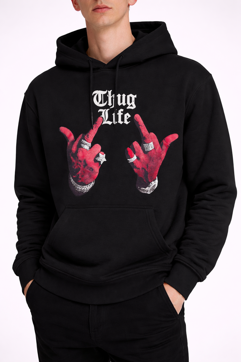 Hanorac Oversize Negru Bărbați – Thug Life Print Streetwear