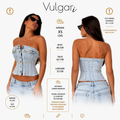 Top damă tip corset din denim, fără bretele, albastru deschis, cu nasturi frontali