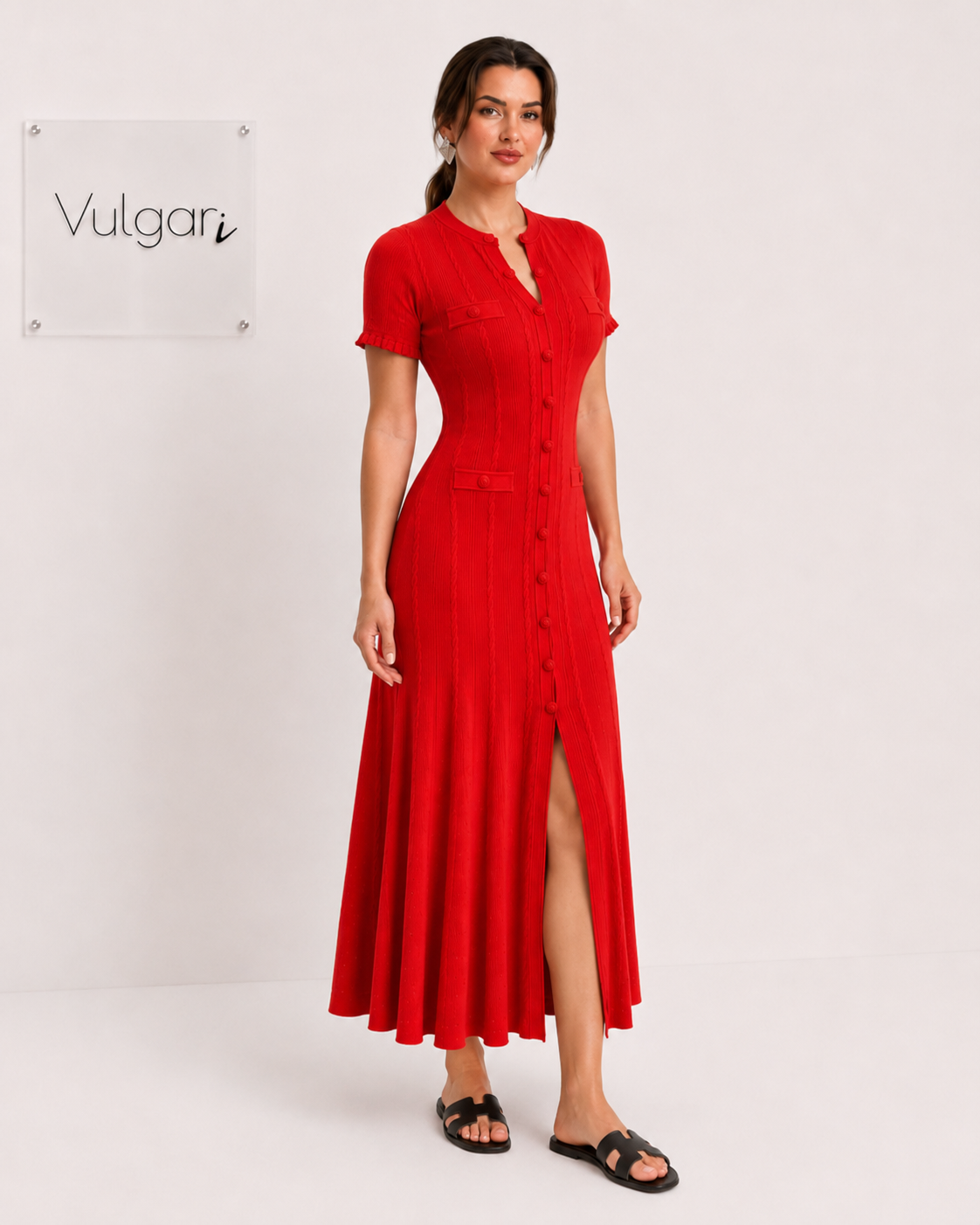 Rochie maxi roșie premium cu fustă amplă și design sofisticat