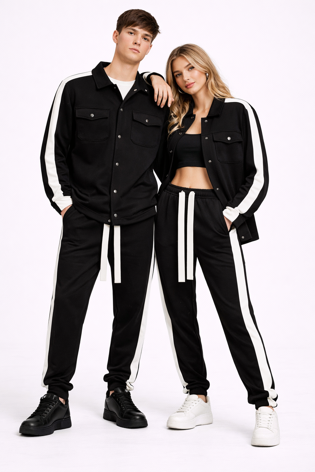 Set Unisex Sport Negru – Cămașă și Pantaloni Casual