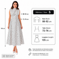 Rochie dama eleganta midi cu buline, fara maneci, croi clos, guler inalt, alba cu buline negre, casual, office, de ocazie