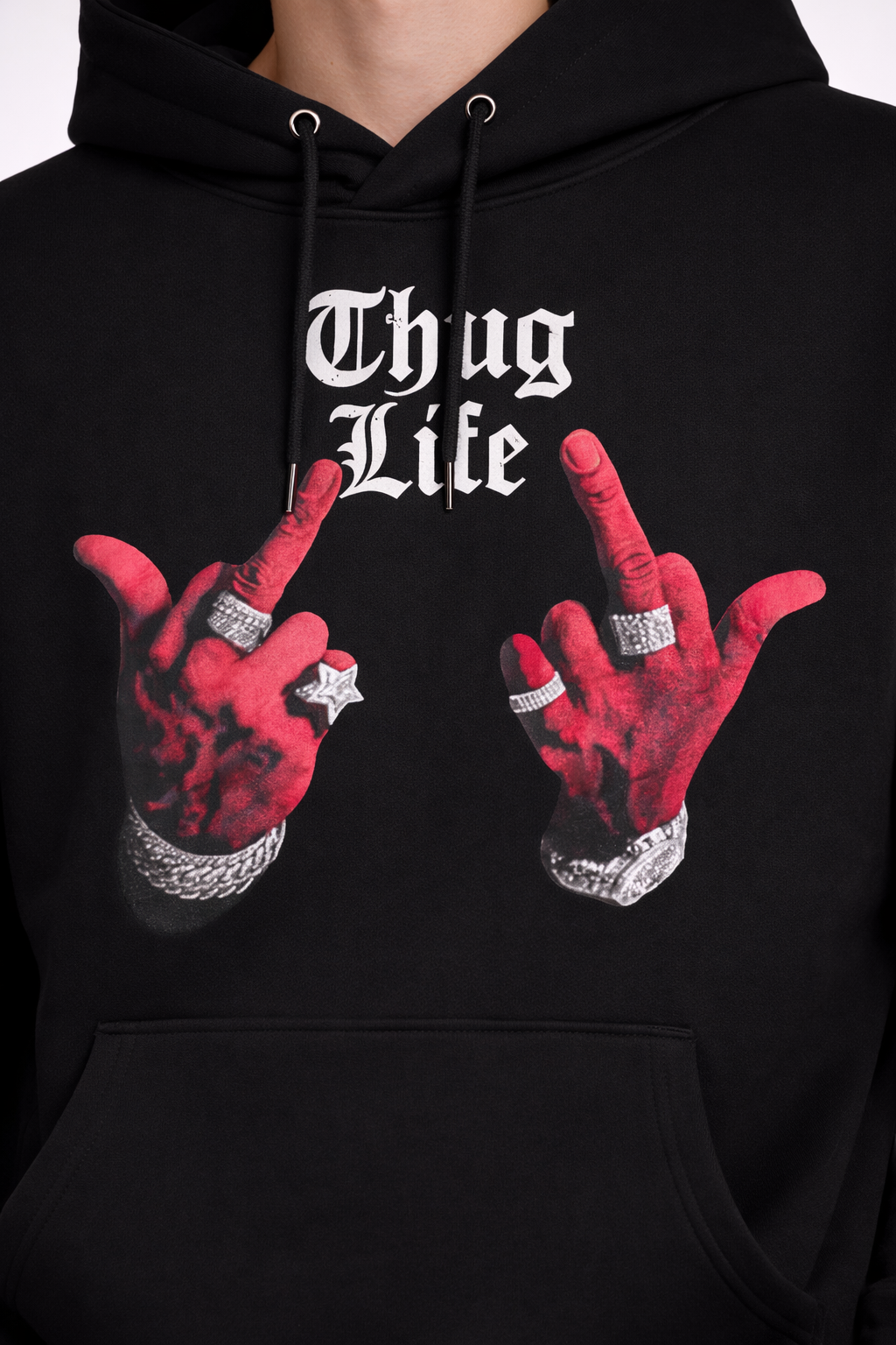 Hanorac Oversize Negru Bărbați – Thug Life Print Streetwear
