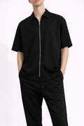 Compleu Bărbați Casual Tricou cu Fermoar și Pantaloni Lungi, Set Două Piese Negru