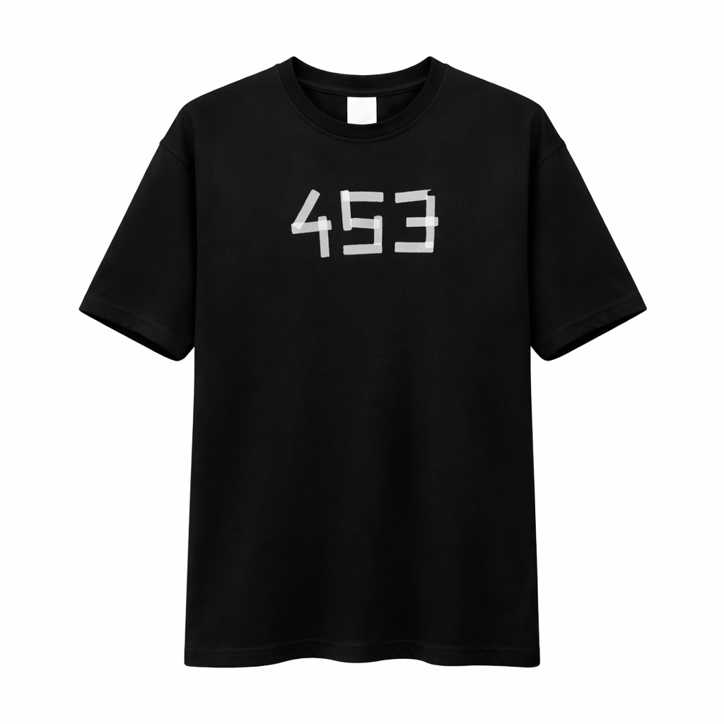 Tricou Negru 453 Print Bărbați – Streetwear Casual