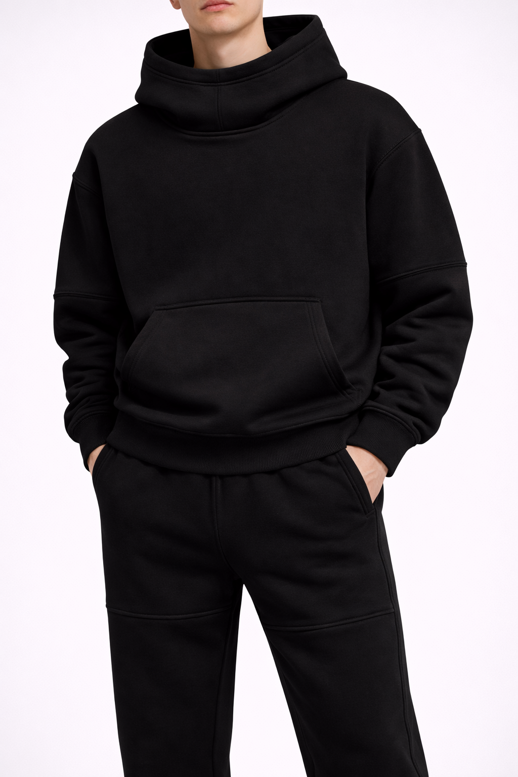 Trening Oversize Gros Vătuit Bărbați – Hanorac și Pantaloni Alb/Negru Casual