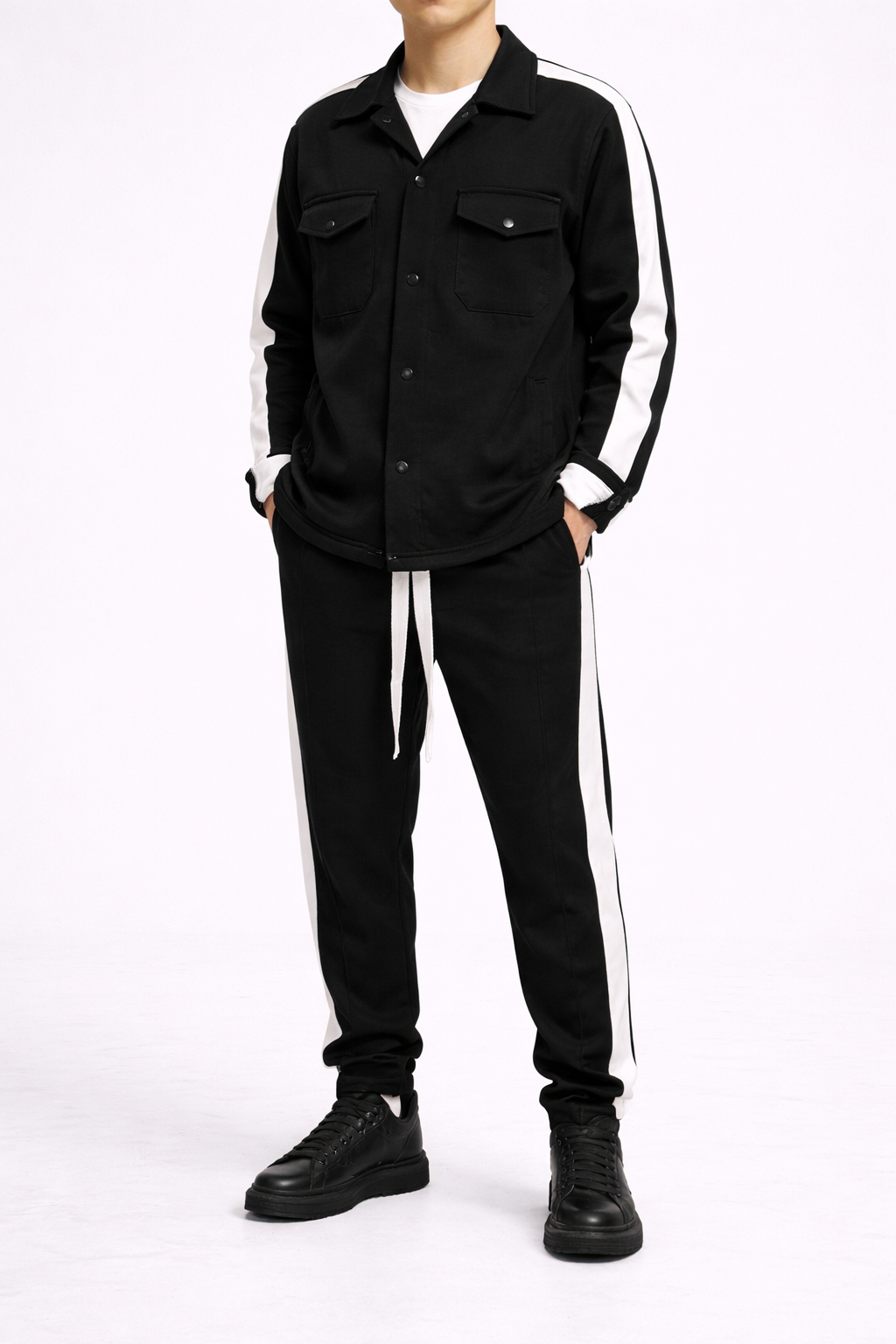 Set Unisex Sport Negru – Cămașă și Pantaloni Casual