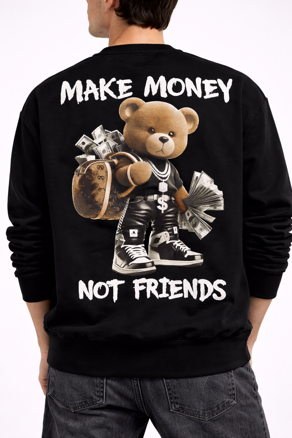 Bluză Oversize Bărbați Make Money Not Friends – Streetwear Alb, Negru