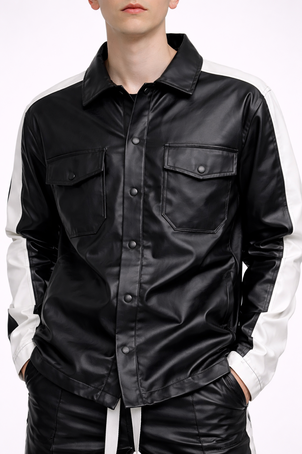 Set UNISEX Piele Ecologică Negru – Cămașă și Pantaloni Fashion Casual