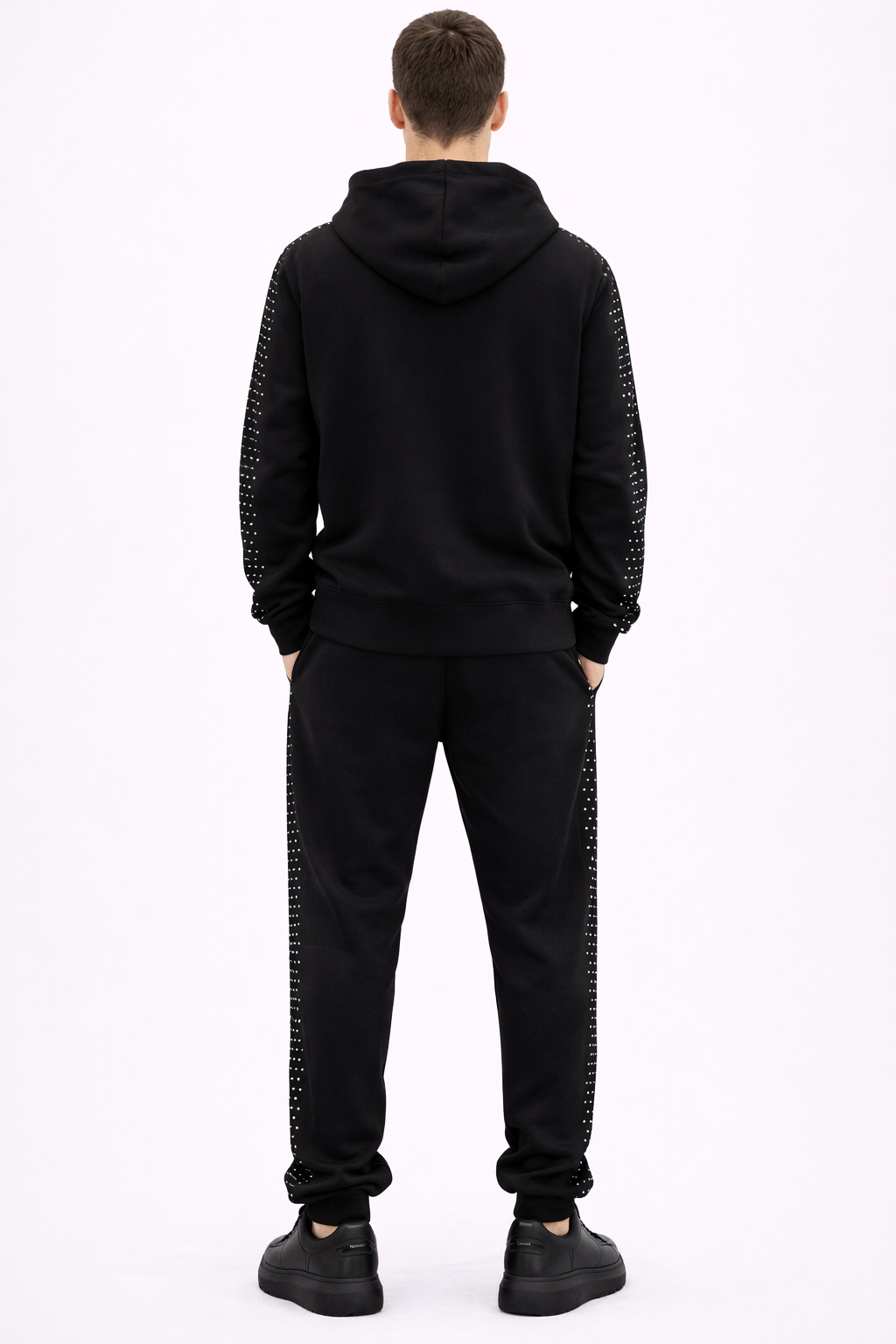 Trening Unisex cu Pietricele Strălucitoare – Set Hanorac cu Fermoar și Pantaloni Sport Elegant